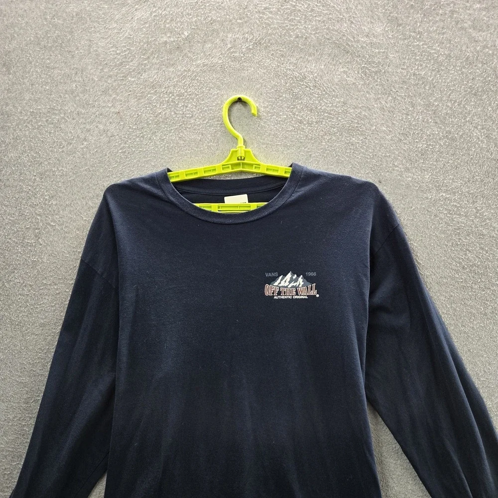 Vans Men Shirt LARGE Navy Blue Graphic Mountains California Long Sleeve Tee READ
